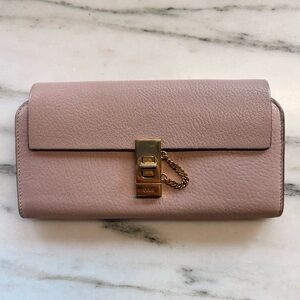 Chloe Drew Leather Long Wallet in Pink, Gold Hardware